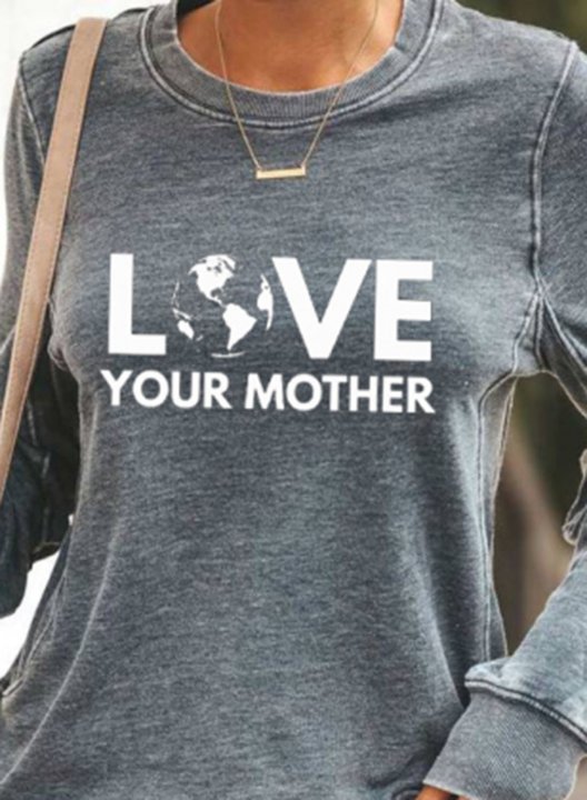 Women's Funny T-shirts Love Your Mother Print Long Sleeve Round Neck Daily T-shirt