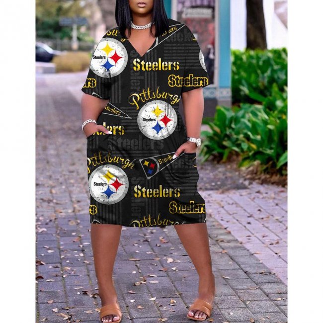 Pittsburgh Steelers print pocket dress