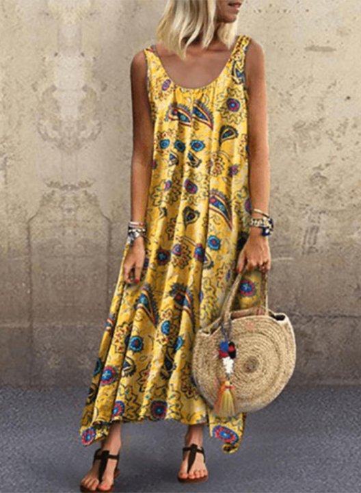 Women's Maxi Dresses Floral Sleeveless A-line Round Neck Boho Beach Maxi Dress