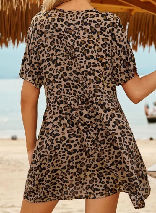 Women's Dress Leopard Button-up Mini Dress