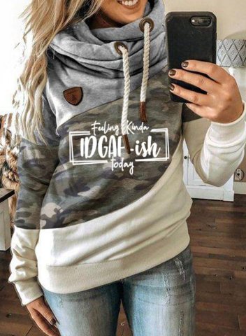 Women's Hoodies Camouflage Color Block Letter Print Hoodie