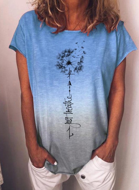 Women's T-shirts Dandelion Letter Print Gradient Short Sleeve Round Neck Daily T-shirt