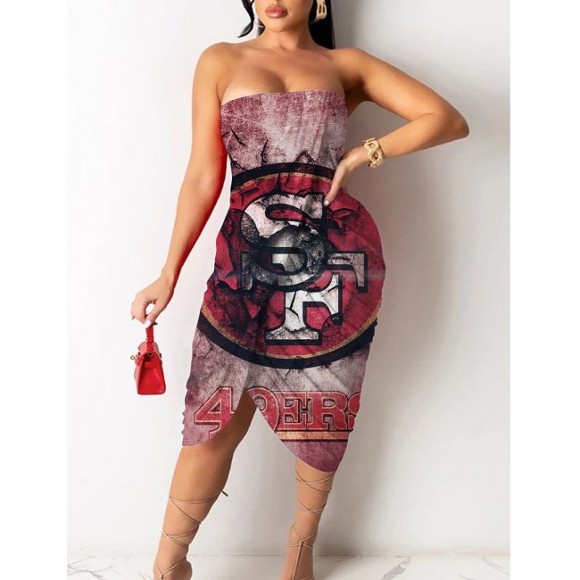 San Francisco 49ers Printed Irregular Bandeau Midi Dress