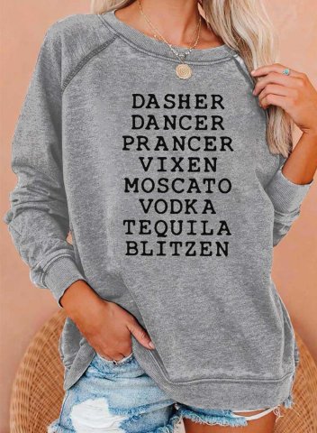 Women's Dasher Dancer Prancer Vixen Moscato Vodka Tequila Blitzen Design Sweatshirts Letter Print Gray Daily Sweatshirt