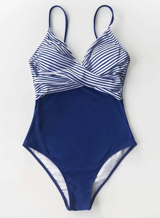 Women's One Piece Swimwear Striped V Neck Vacation Basic One-Piece Swimsuits One-Piece Bathing Suits