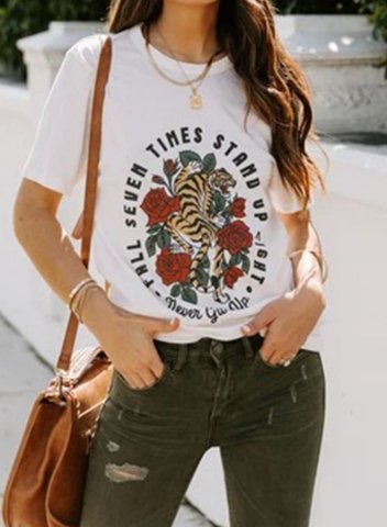 Women's T-shirts Letter Floral Short Sleeve Round Neck Daily Casual T-shirt