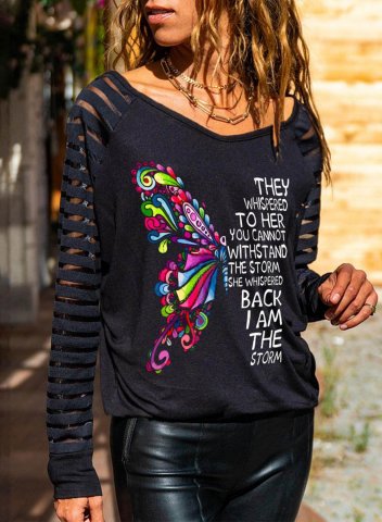 Women's They Whispered To Her You Cannot Withstand The Storm Blouses Butterfly Print Graphic Sweatshirt