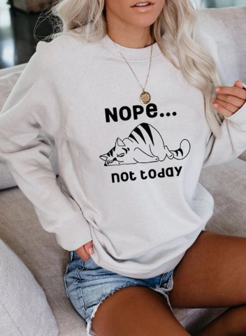 Women's Sweatshirt Solid Nope Not Today Cute Cat Print Round Neck Long Sleeve Casual Daily Pullovers