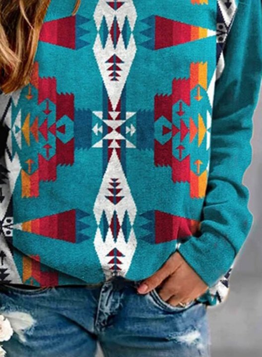 Women's Ethnic Style Geometric Aztec Sweatshirt Long Sleeve Round Neck Daily Sweatshirt