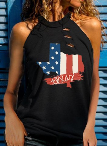 Women's Tank Tops Texas Flag Print Cold Shoulder Cut-out Sleeveless Halter Casual Texas Independence Day Tank Tops