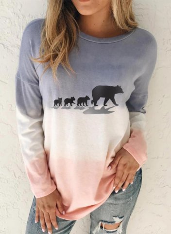 Women's Sweatshirt Casual Bear Print Color Block Round Neck Long Sleeve Daily Pullovers