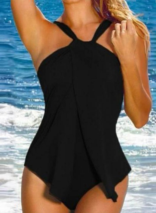 Women's One Piece Swimwear Solid Halter Vacation Beach One-Piece Swimsuit