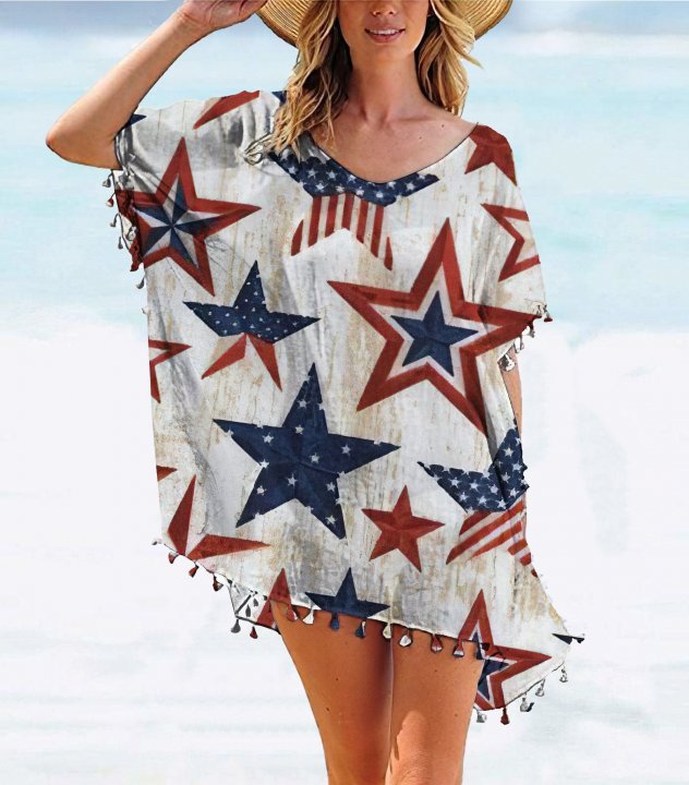 Team series summer women's tassel Chiffon beach blouse