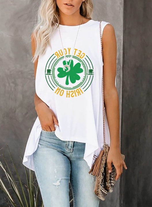 Women's St Patrick's Day Tank Tops Letter Get Your Irish On Sleeveless Round Neck Summer Casual Daily Tops