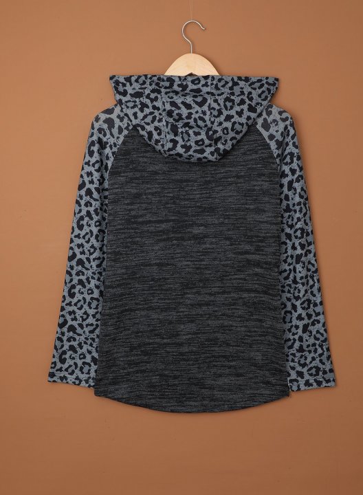 Color Block Leopard Long Sleeves Hoodie