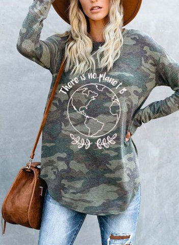 Women's there is no planet b Sweatshirt Camouflage Long Sleeve Round Neck Vintage T-shirt