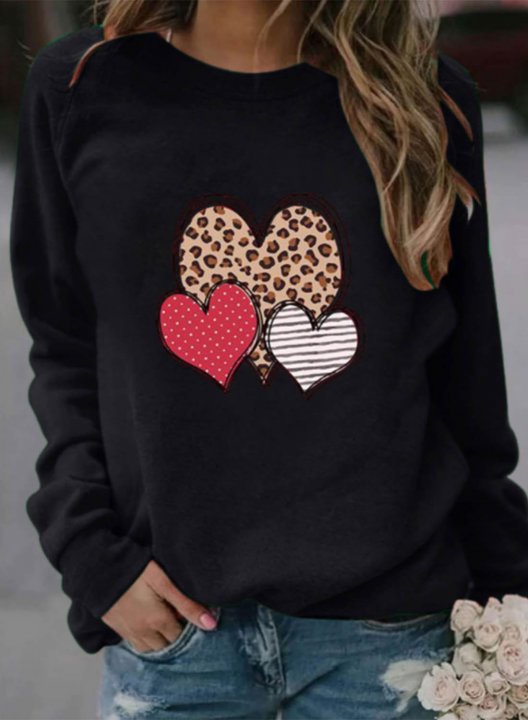 Women's Sweatshirts Heart Solid Long Sleeve Round Neck Casual Sweatshirt