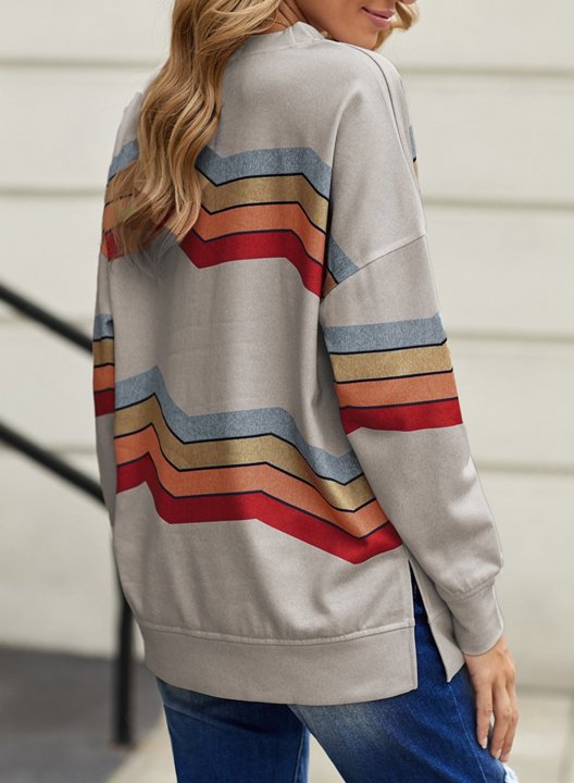 Striped Long Sleeve Round Neck Sweatshirt