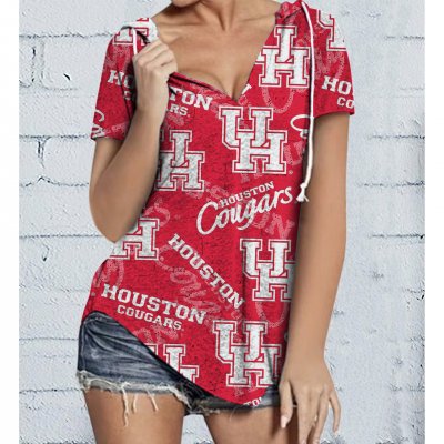 Houston Cougars Team Women's V-neck Short Sleeve Hoodie