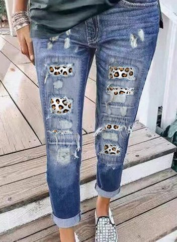 Women's Jeans Straight Leopard Low Rise Jeans