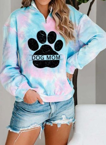 Tie Dye Animal Print Long Sleeve Stand Neck Zip Sweatshirt