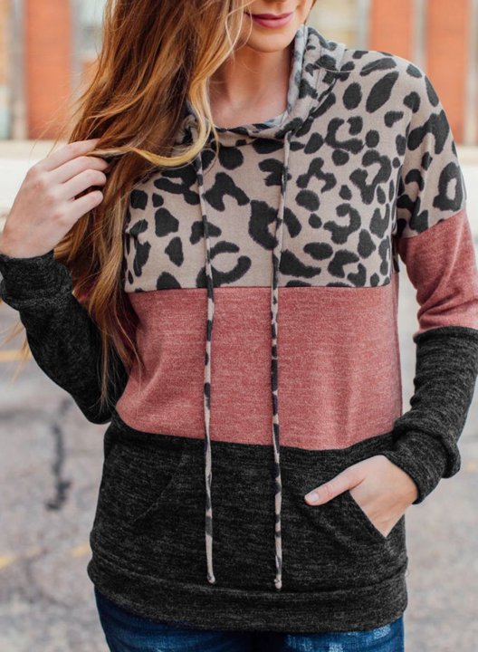 Leopard Print Two-Tone Stitching Casual Sweatshirt