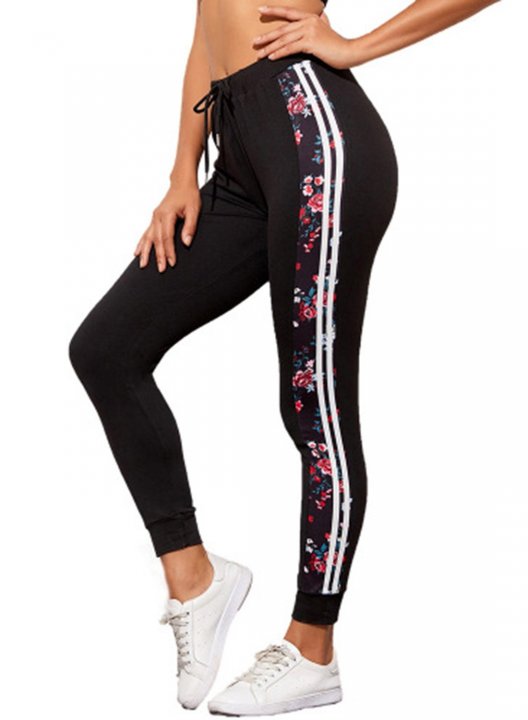 Women's Leggings Slim Floral Mid Waist Ankle-length Casual Track Pants