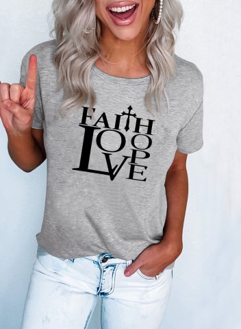 Women's T-shirts Letter Faith Hope Love Print Short Sleeve Round Neck Daily T-shirt