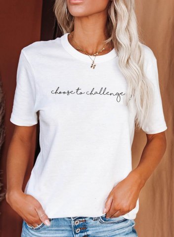 Women's T-shirts Letter Solid Round Neck Short Sleeve Summer Casual Daily T-shirts