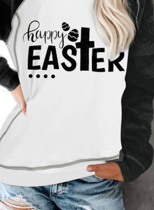 Women's Sweatshirts Letter Color Block Print Long Sleeve Round Neck Casual Raglan Sleeves Sweatshirt