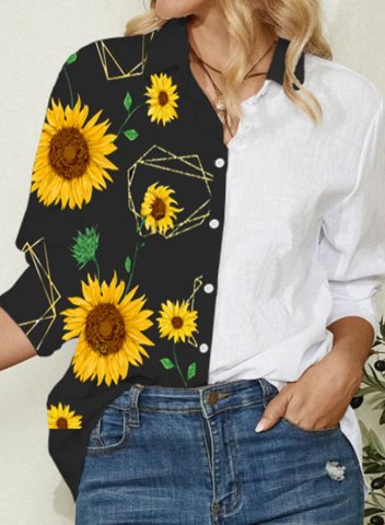 Women's Blouses Geometric Sunflower Turn Down Collar 3/4 Sleeve Casual Daily Blouses