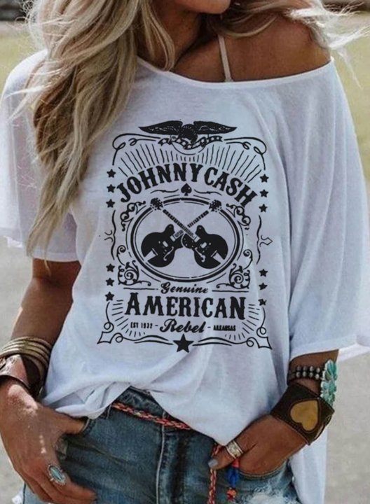 Women's T-shirts Letter Print Short Sleeve Cold Shoulder Daily T-shirt