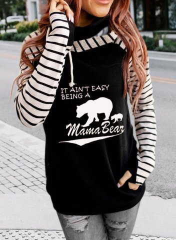 Women's It Ain't Easy Being A Mama Bear Hoodies Bear Letter Striped Long Sleeve Daily Casual Pocket Hoodie