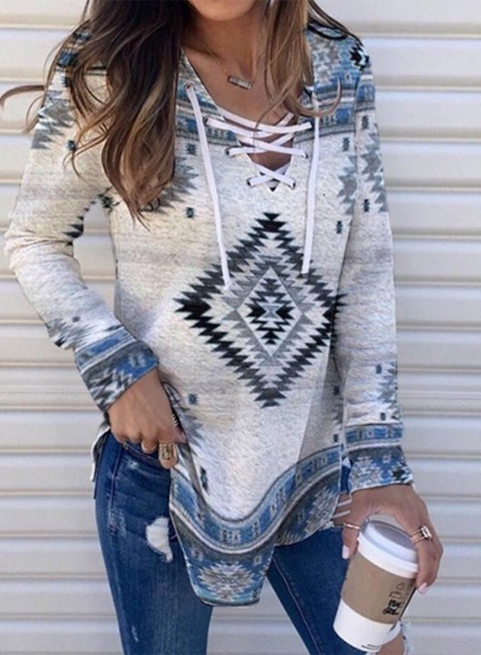 Women's Hoodies Drawstring Tribal Multicolor Long Sleeve Daily Casual Hoodies