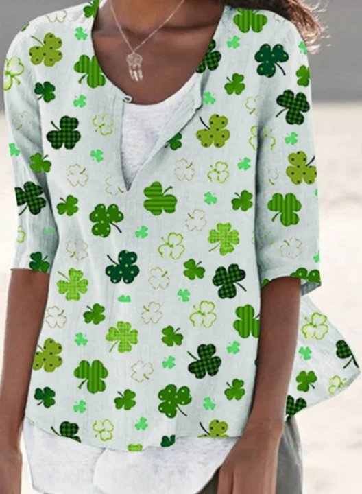 Women's St Patrick's Day T-shirts Color Block Shamrock Print Half Sleeve V Neck Daily T-shirt