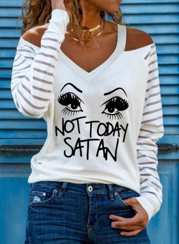 Women's Sweatshirt Solid Not Today Satan Portrait Long Sleeve V Neck Cold Shoulder T-shirt