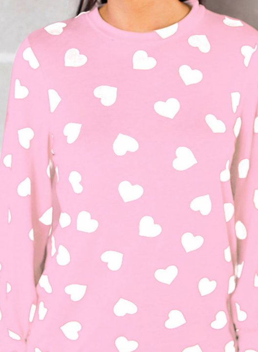 Women's Sweatshirts Color Block Heart-shaped Print Long Sleeve Round Neck Casual Sweatshirt