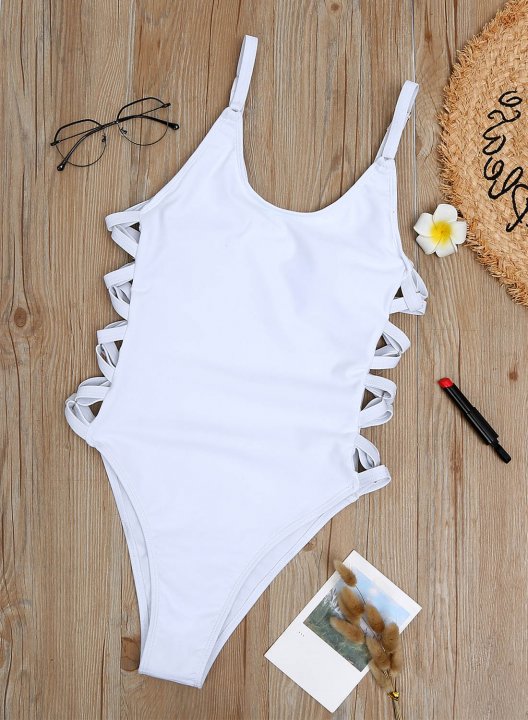 Women's One-Piece Swimsuits One-Piece Bathing Suits Solid Spaghetti Criss Cross One-Piece Swimsuit