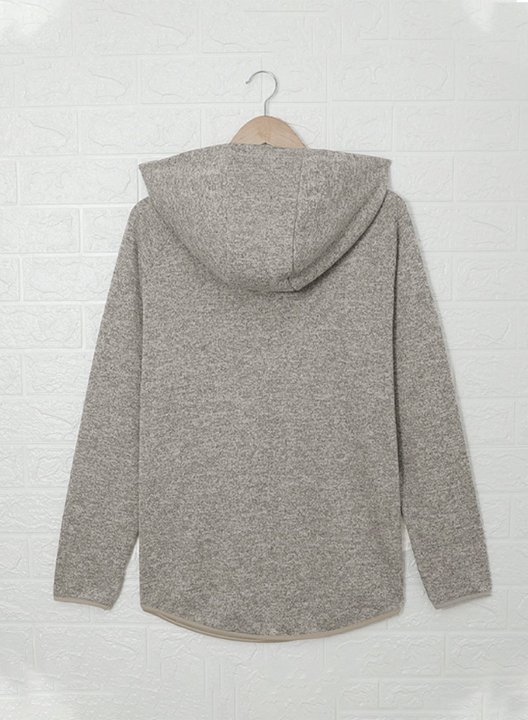 Solid V Neck Button Long Sleeve Hoodie