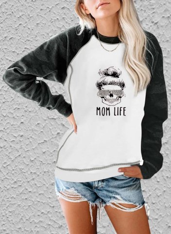 Women's Mom Life Graphic Sweatshirts Letter Color Block Round Neck Long Sleeve Daily Casual T-shirts