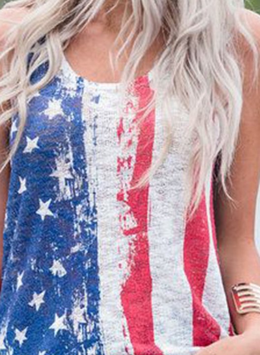 Women's Tank Tops American Flag Round Neck Casual Tank Top
