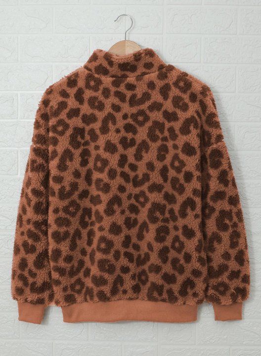 Leopard Long Sleeve High Neck Zip Sweatshirt