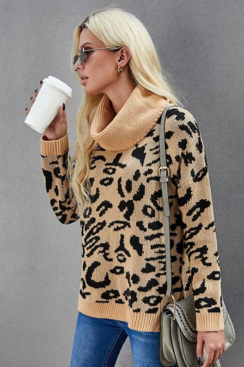 Women's Sweaters Leopard Cozy Long Sleeves Turtleneck Sweaters