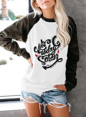 Women's Not Today Satan Sweatshirt Color Block Sequin Letter Round Neck Long Sleeve Casual Daily Pullovers