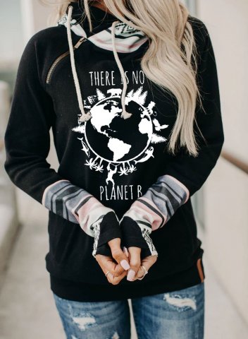 Women's Hoodies there is no planet b Print Fruits Plants Letter Long Sleeve Daily Drawstring Hoodie