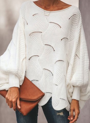 Women's Sweaters Wave Hem Long Batwing Sleeve Hollow Out Elegant Sweaters