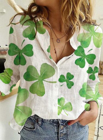 Women's St Patrick's Day Shirts Shamrock Print Turn Down Collar Long Sleeve Daily Casual Shirts