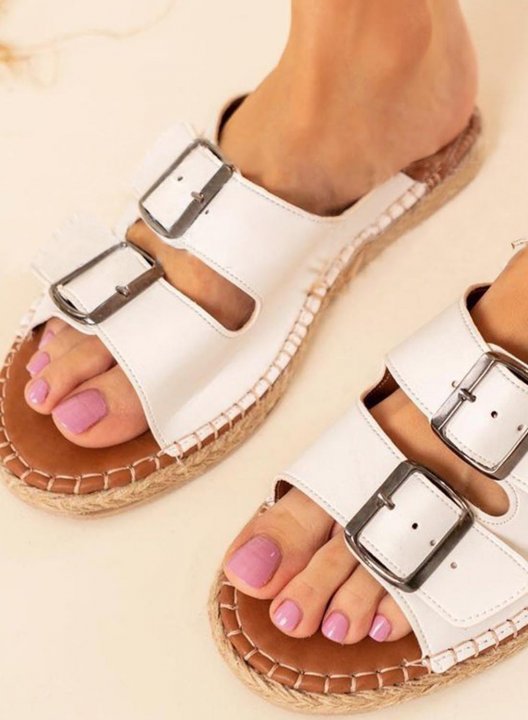 Women's Slippers Solid PU Leather Buckle Casual Daily Summer Slippers