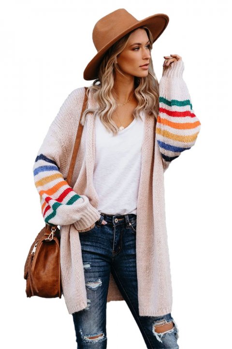 Women's Cardigans Striped Balloon Sleeve Cardigan