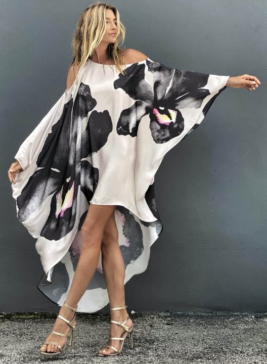 Women's Maxi Dress Floral Color Block Fit & Flare Long Sleeve One Shoulder Asymmetric Casual Beach Maxi Dress